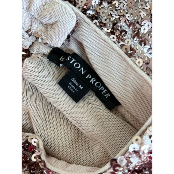 BOSTON PROPER rose gold embellished sequin mock neck holiday festive top blouse - Picture 9 of 11